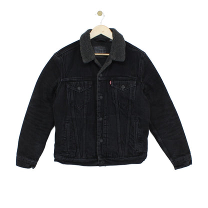 Mens Sherpa Denim Jacket Trucker Snap