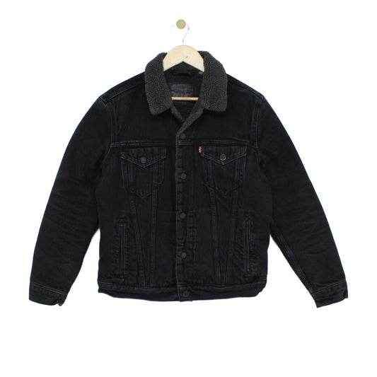 Mens Sherpa Denim Jacket Trucker Snap