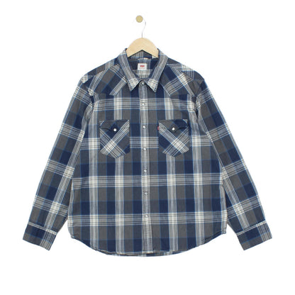 Mens Plaid Shirt Western Snap Check Long Sleeve