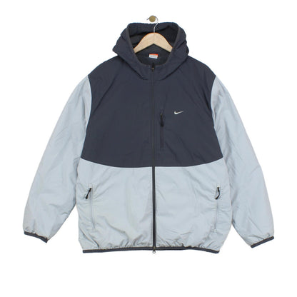 Mens Quilted Jacket Hooded Full Zip Two Tone Fleece Lined