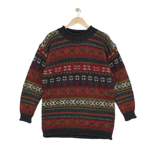 Womens Fair Isle Jumper Knit Crew Neck