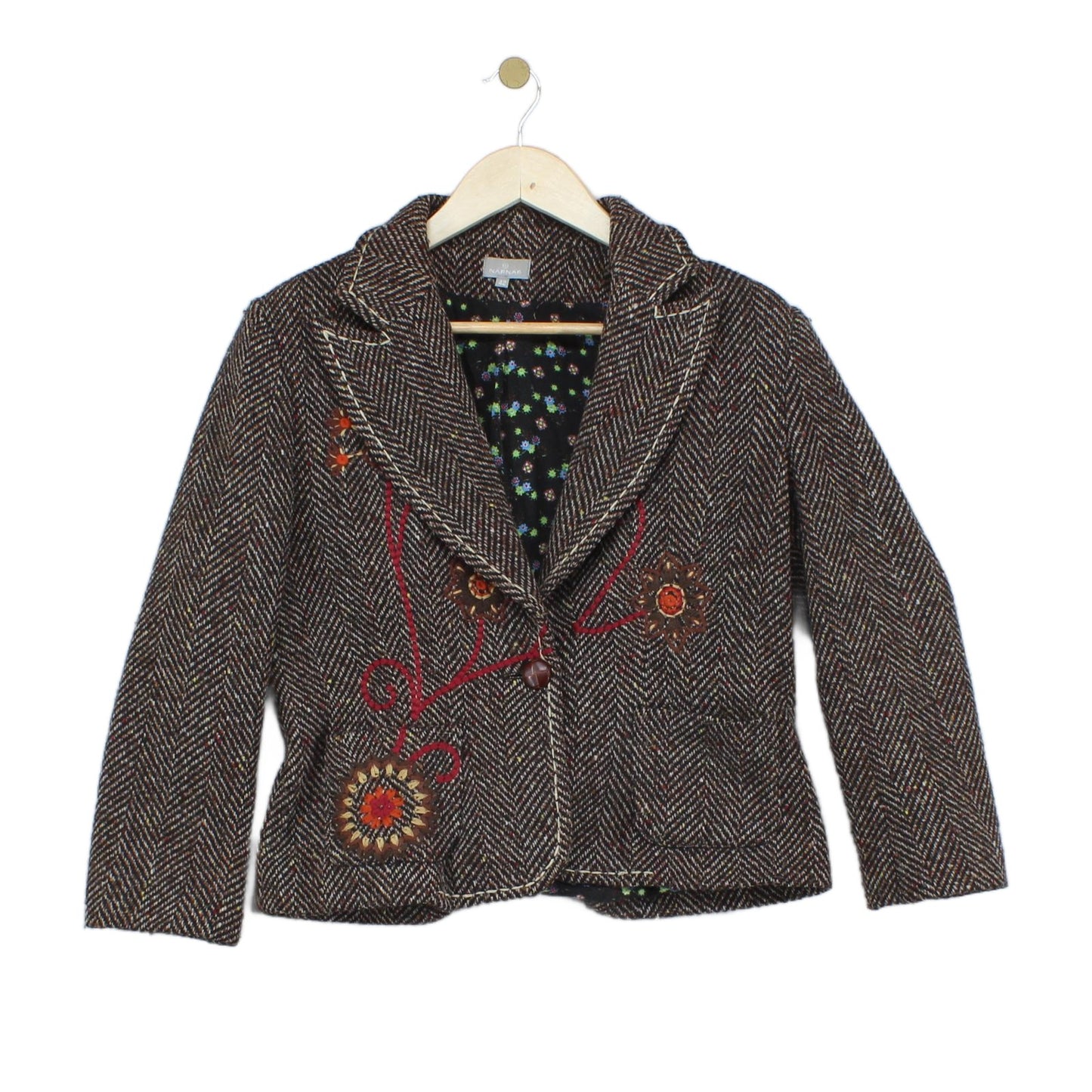 Womens Wool Blazer Floral Embroidered
