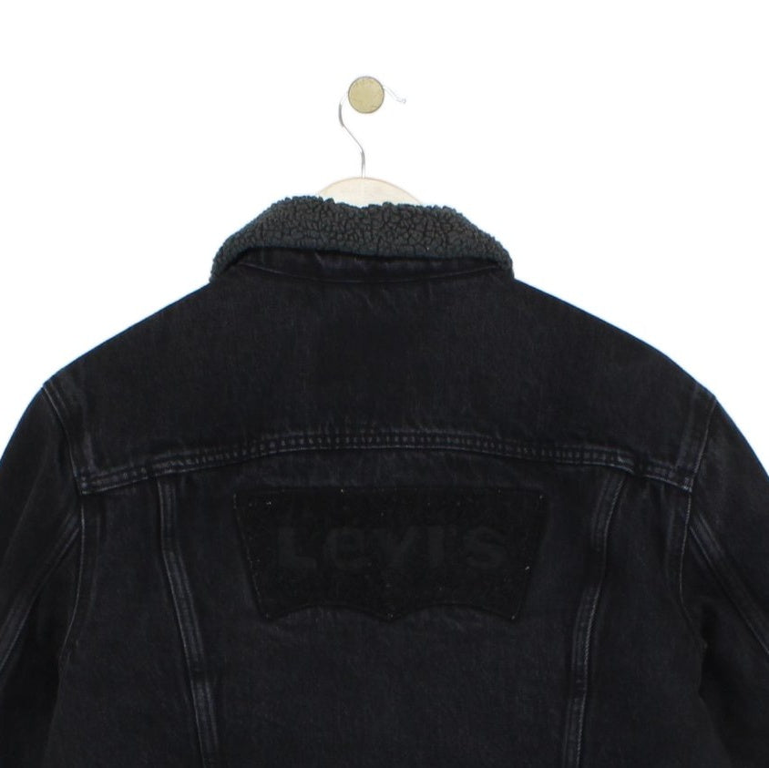 Mens Sherpa Denim Jacket Trucker Snap