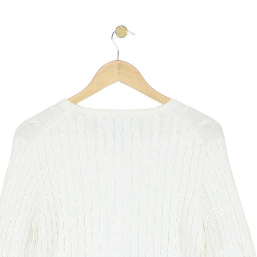 Womens Cable Knit Cardigan Stretch Cotton Long Sleeve