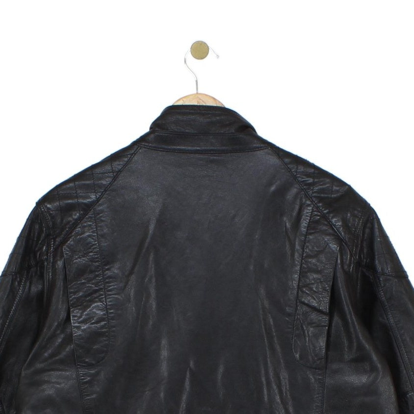 Mens Leather Jacket Utility Pockets Biker