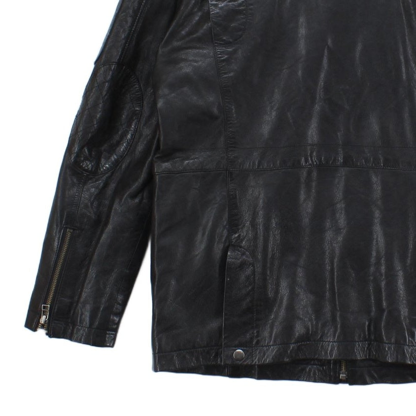 Mens Leather Jacket Utility Pockets Biker
