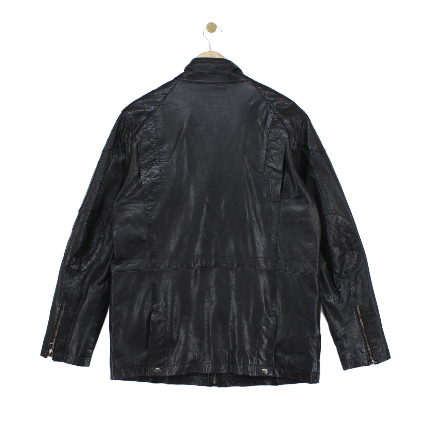 Mens Leather Jacket Utility Pockets Biker
