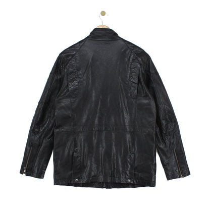 Mens Leather Jacket Utility Pockets Biker
