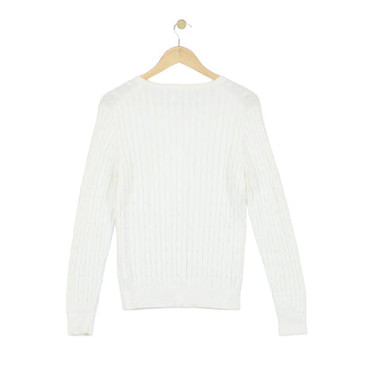 Womens Cable Knit Cardigan Stretch Cotton Long Sleeve