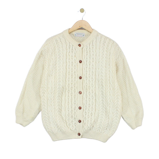 Womens Aran Knit Cardigan Uk Made Button