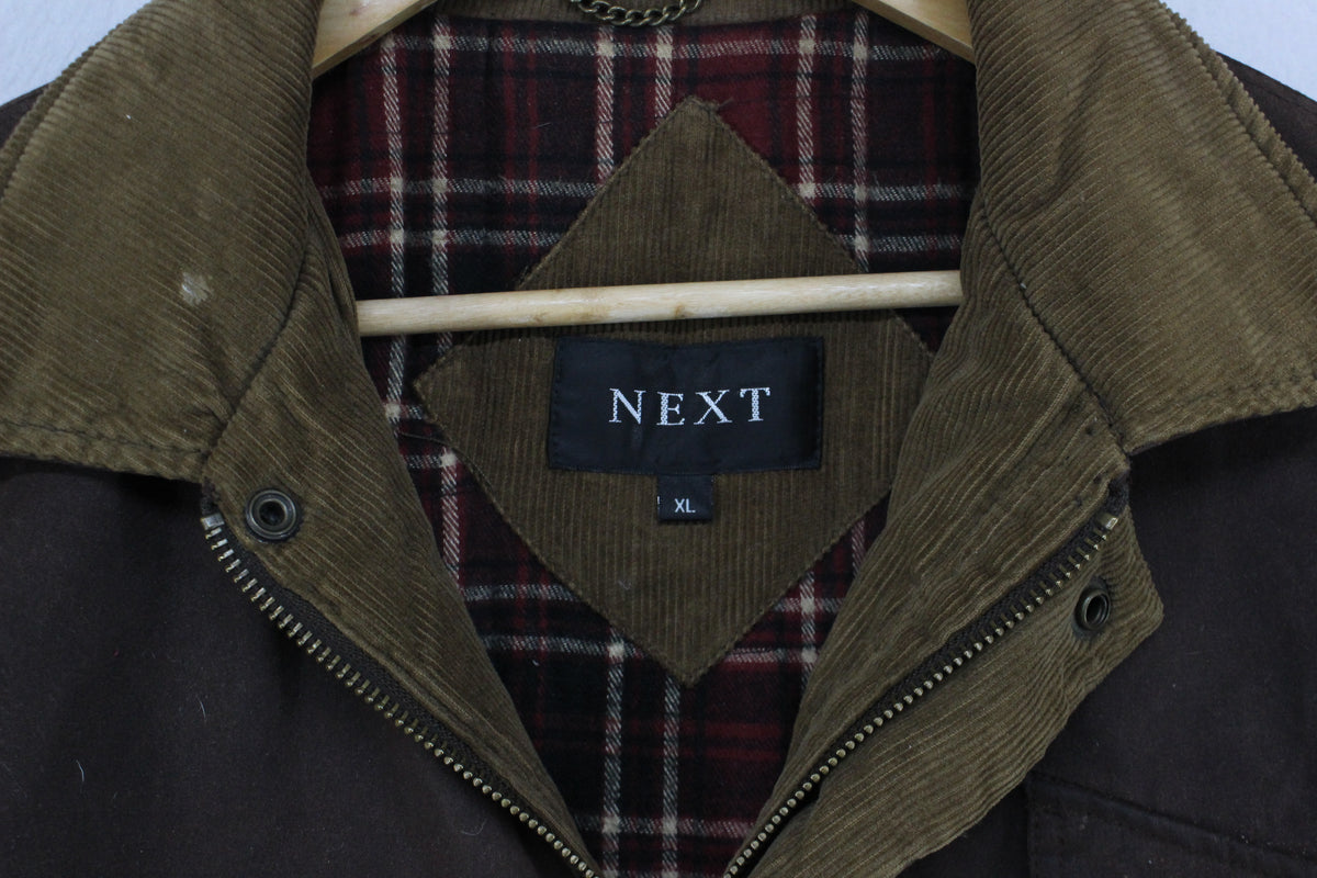 Mens Waxed Jacket Corduroy Collar Plaid Lining