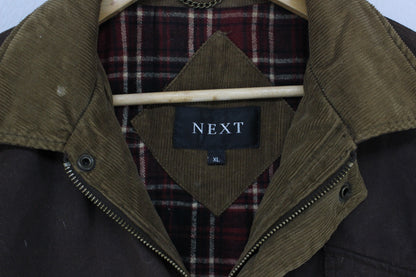 Mens Waxed Jacket Corduroy Collar Plaid Lining
