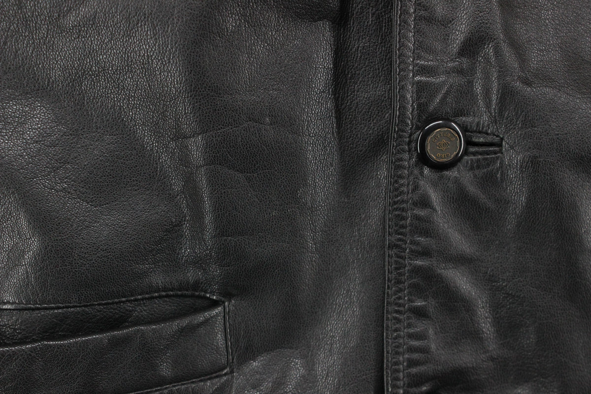 Mens Leather Jacket Button Collared