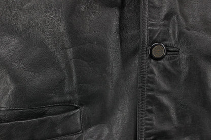 Mens Leather Jacket Button Collared