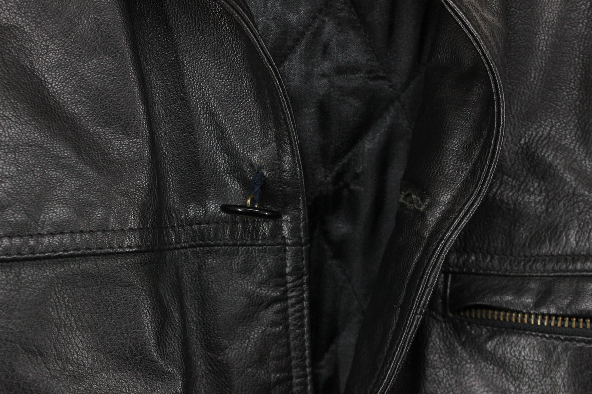 Mens Leather Jacket Button Collared