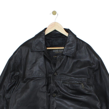 Mens Leather Jacket Button Collared