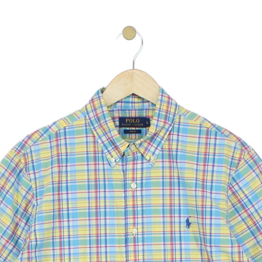 Mens Plaid Shirt Short Sleeve Slim Fit Boxy