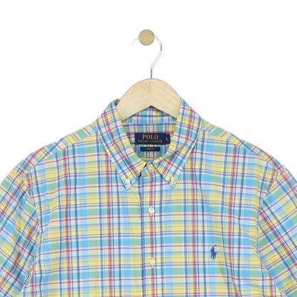 Mens Plaid Shirt Short Sleeve Slim Fit Boxy