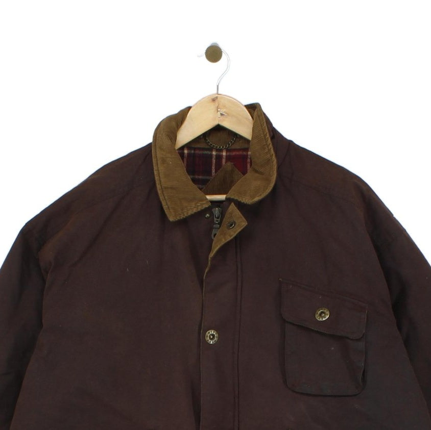 Mens Waxed Jacket Corduroy Collar Plaid Lining