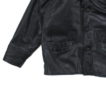 Mens Leather Jacket Button Collared