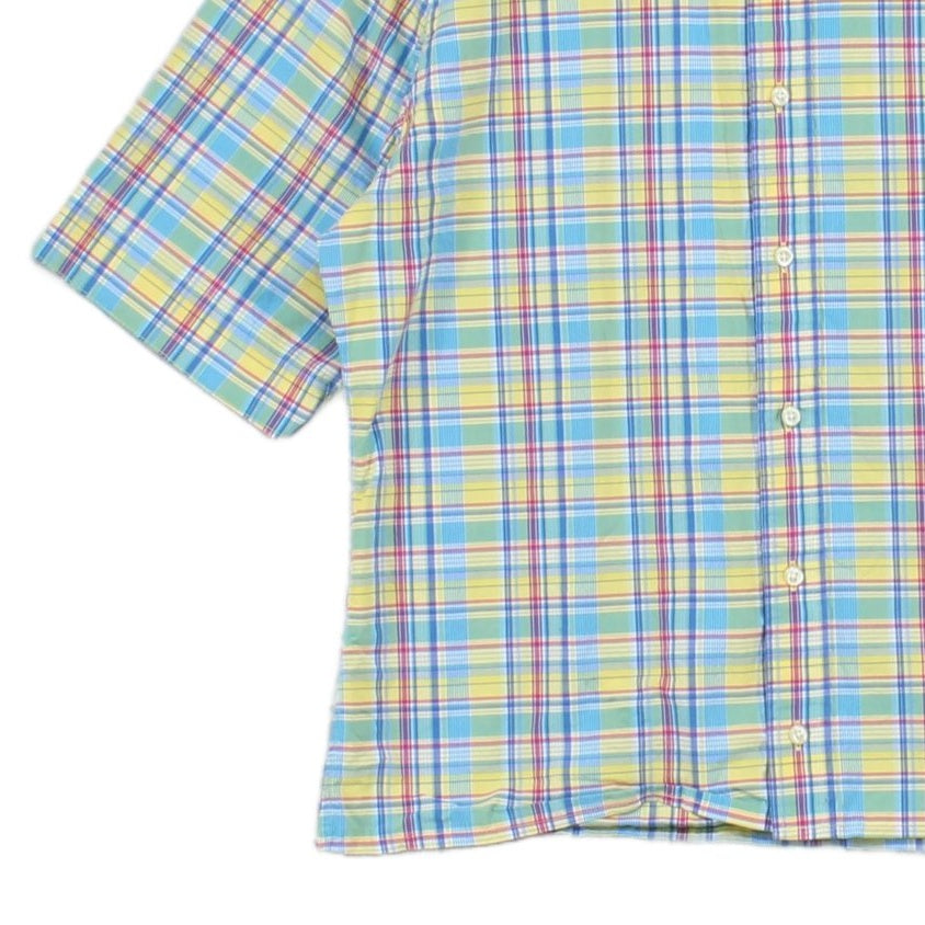 Mens Plaid Shirt Short Sleeve Slim Fit Boxy