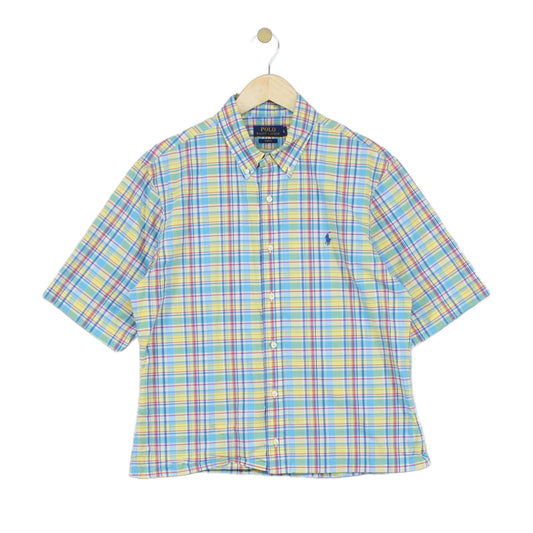 Mens Plaid Shirt Short Sleeve Slim Fit Boxy