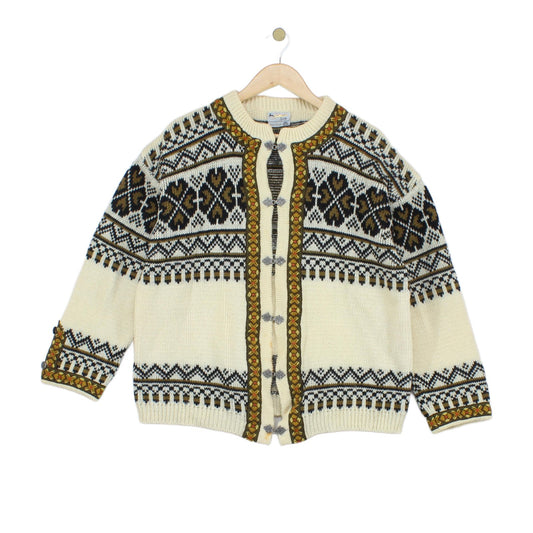 Womens Nordic Cardigan Pattern Button Ribbed Knit