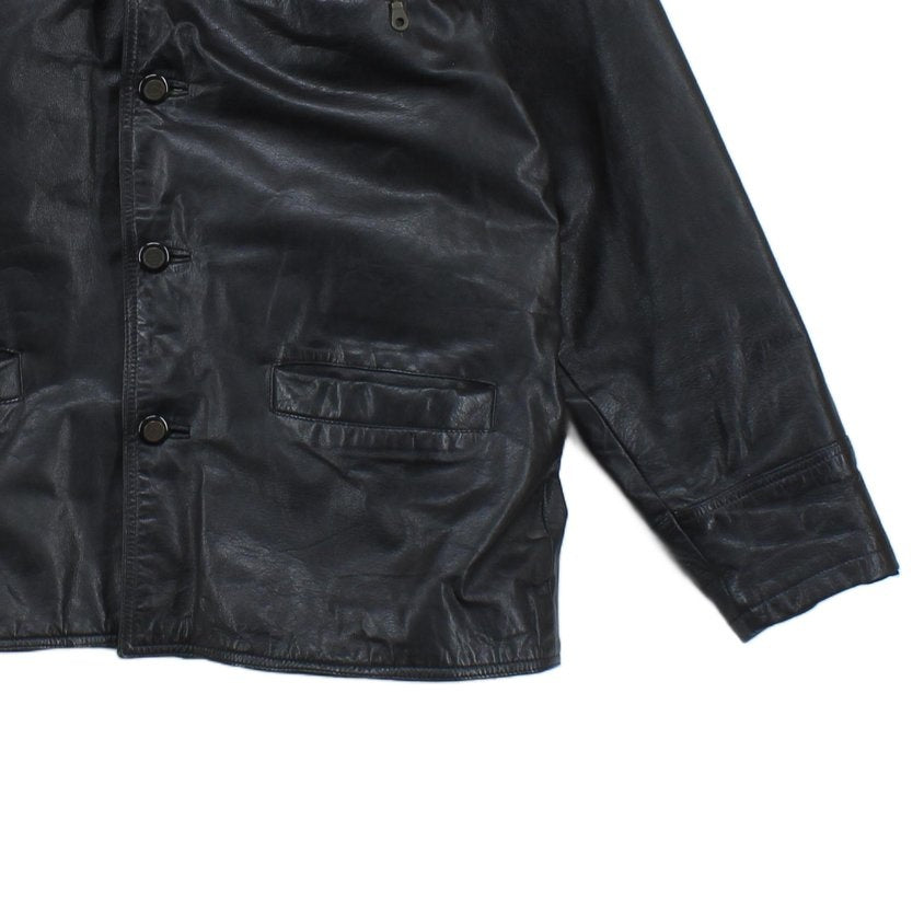 Mens Leather Jacket Button Collared