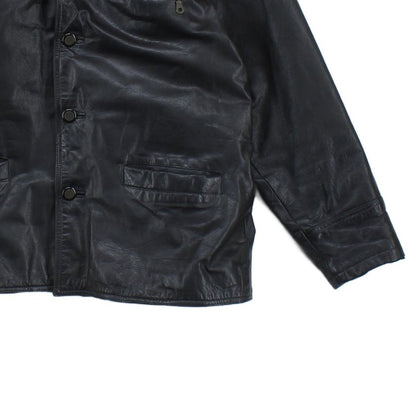 Mens Leather Jacket Button Collared