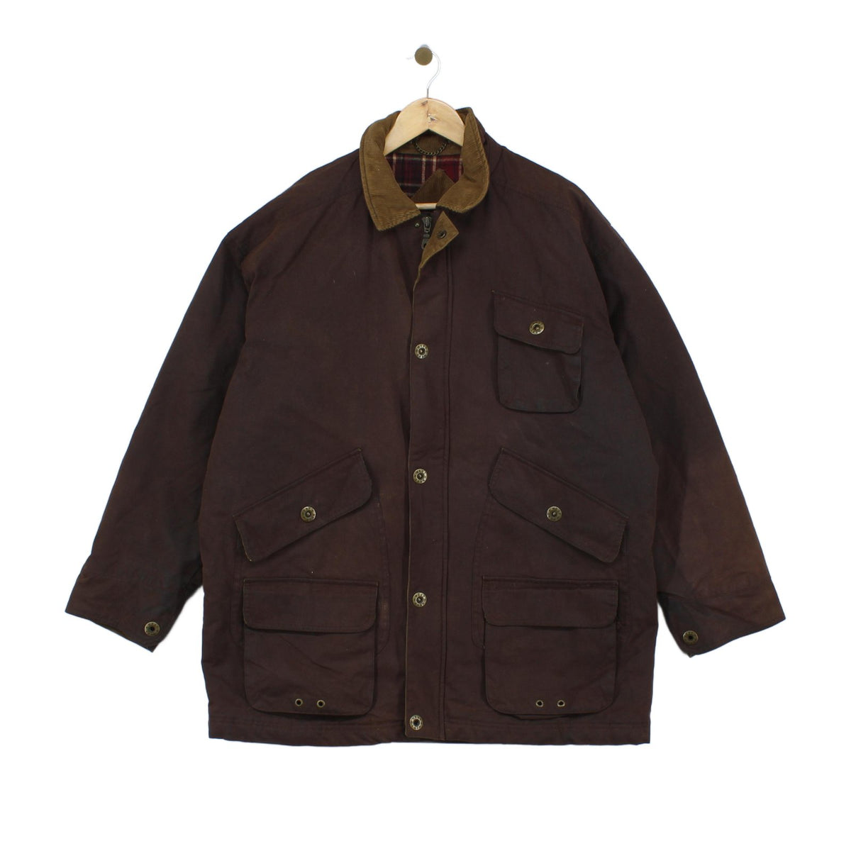 Mens Waxed Jacket Corduroy Collar Plaid Lining