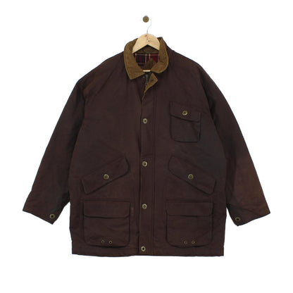 Mens Waxed Jacket Corduroy Collar Plaid Lining