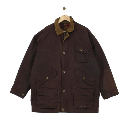 Mens Waxed Jacket Corduroy Collar Plaid Lining