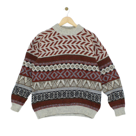 Mens Jumper Chunky Knit Patterned Wool
