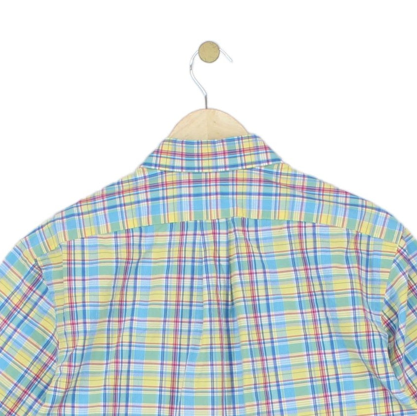 Mens Plaid Shirt Short Sleeve Slim Fit Boxy