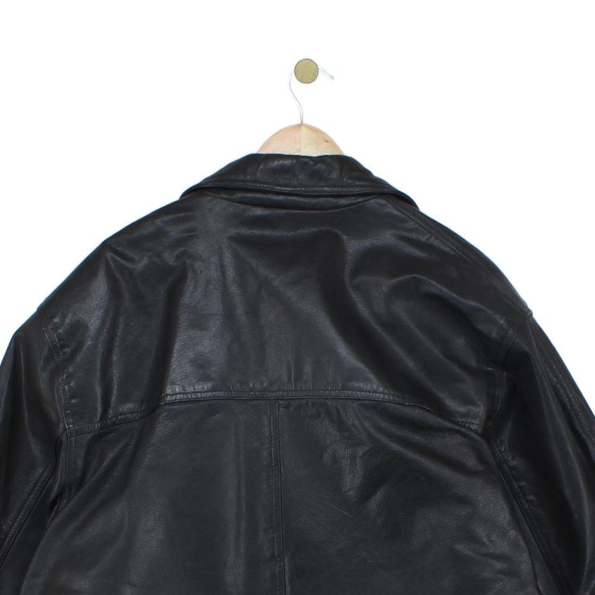 Mens Leather Jacket Button Collared