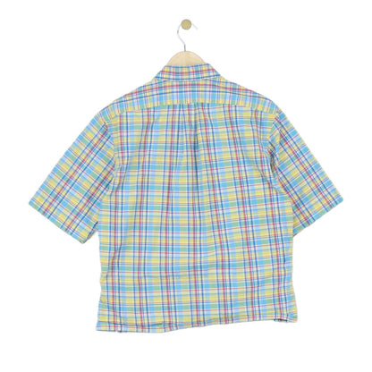 Mens Plaid Shirt Short Sleeve Slim Fit Boxy