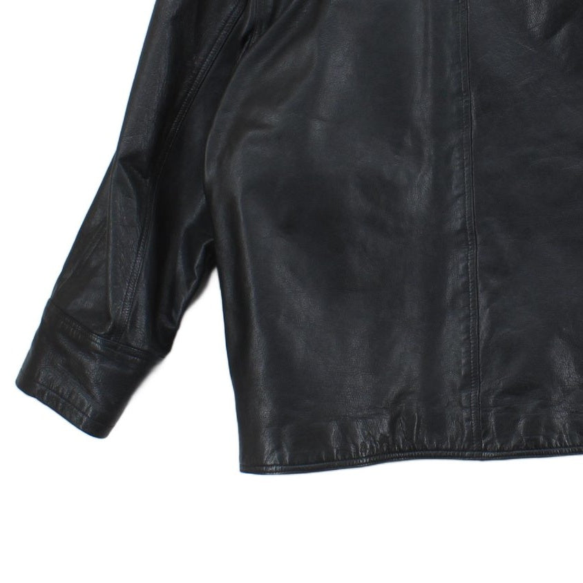 Mens Leather Jacket Button Collared