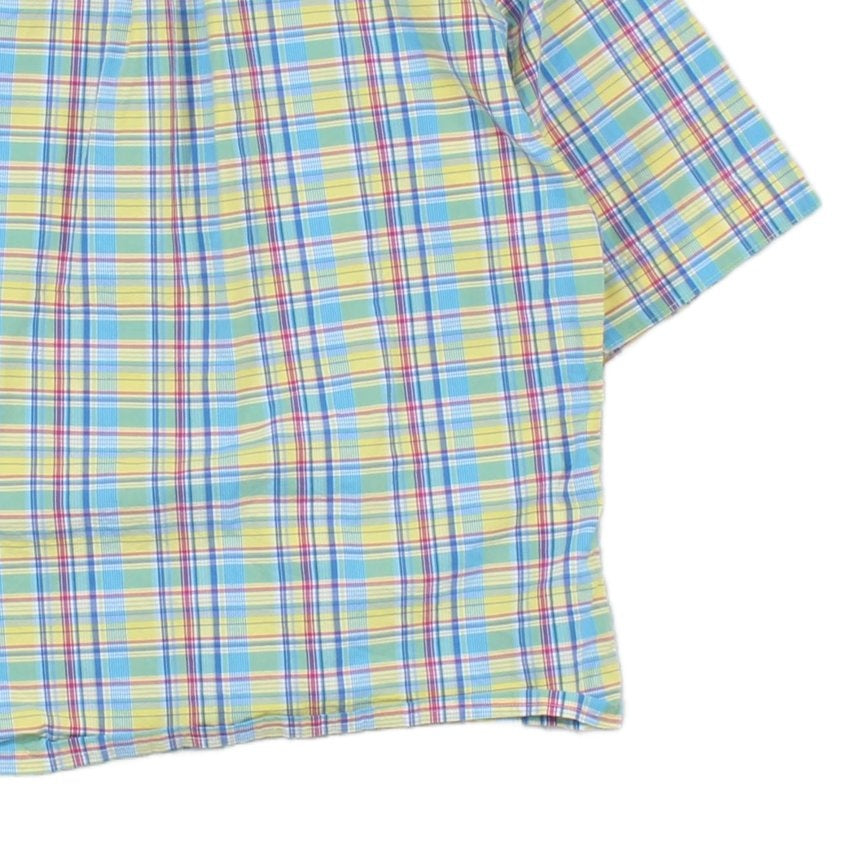 Mens Plaid Shirt Short Sleeve Slim Fit Boxy