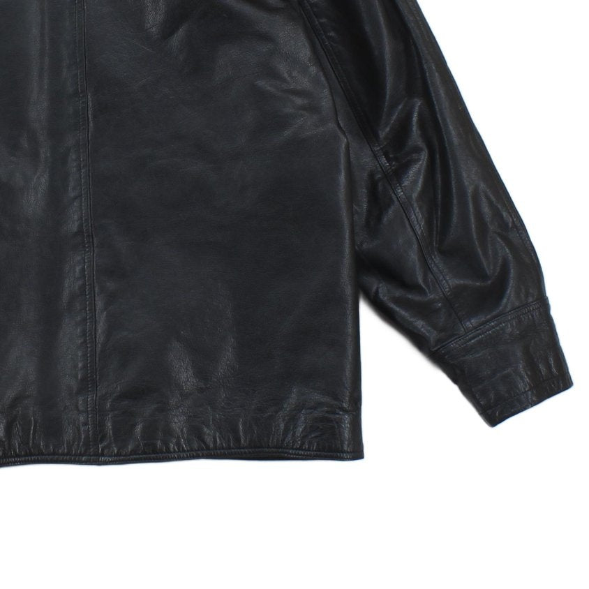 Mens Leather Jacket Button Collared