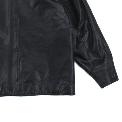 Mens Leather Jacket Button Collared