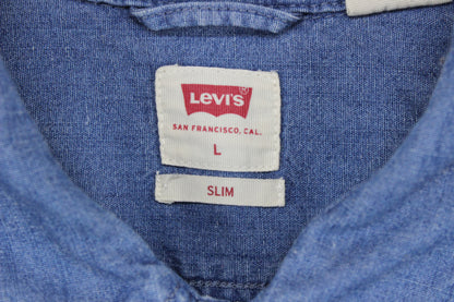 Mens Denim Shirt Long Sleeve Slim Fit
