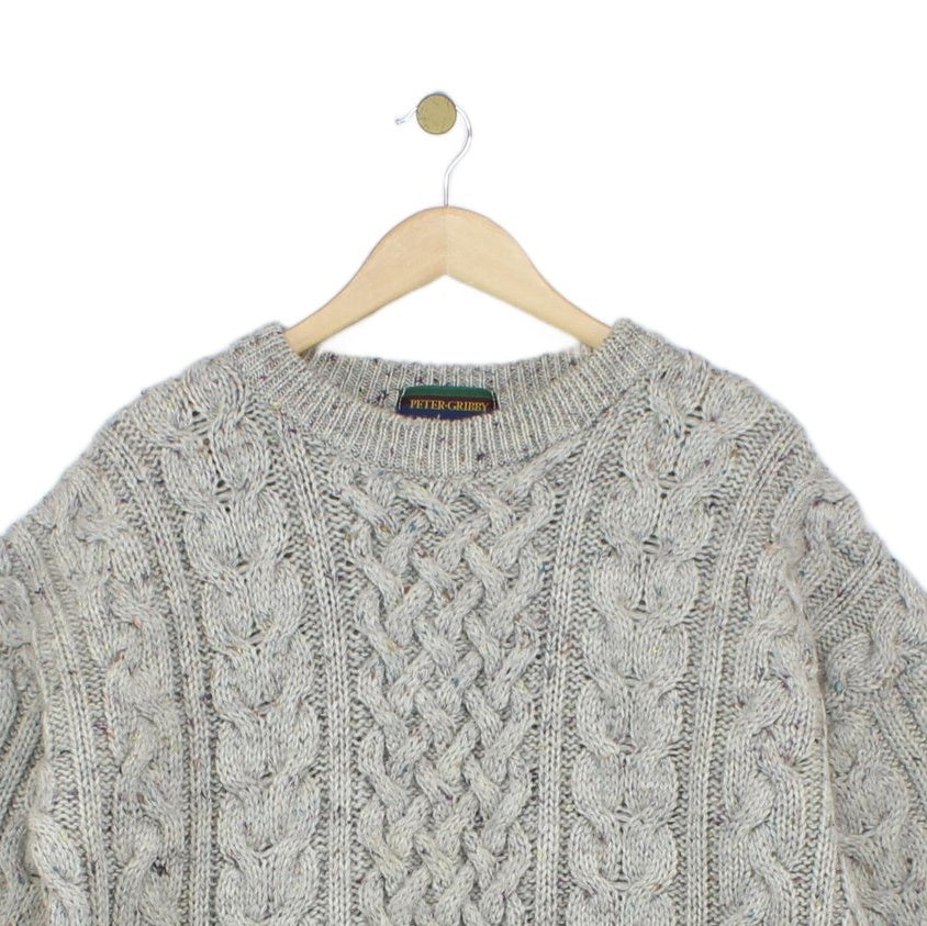 Mens Cable Knit Jumper Chunky Knit Speckled Wool