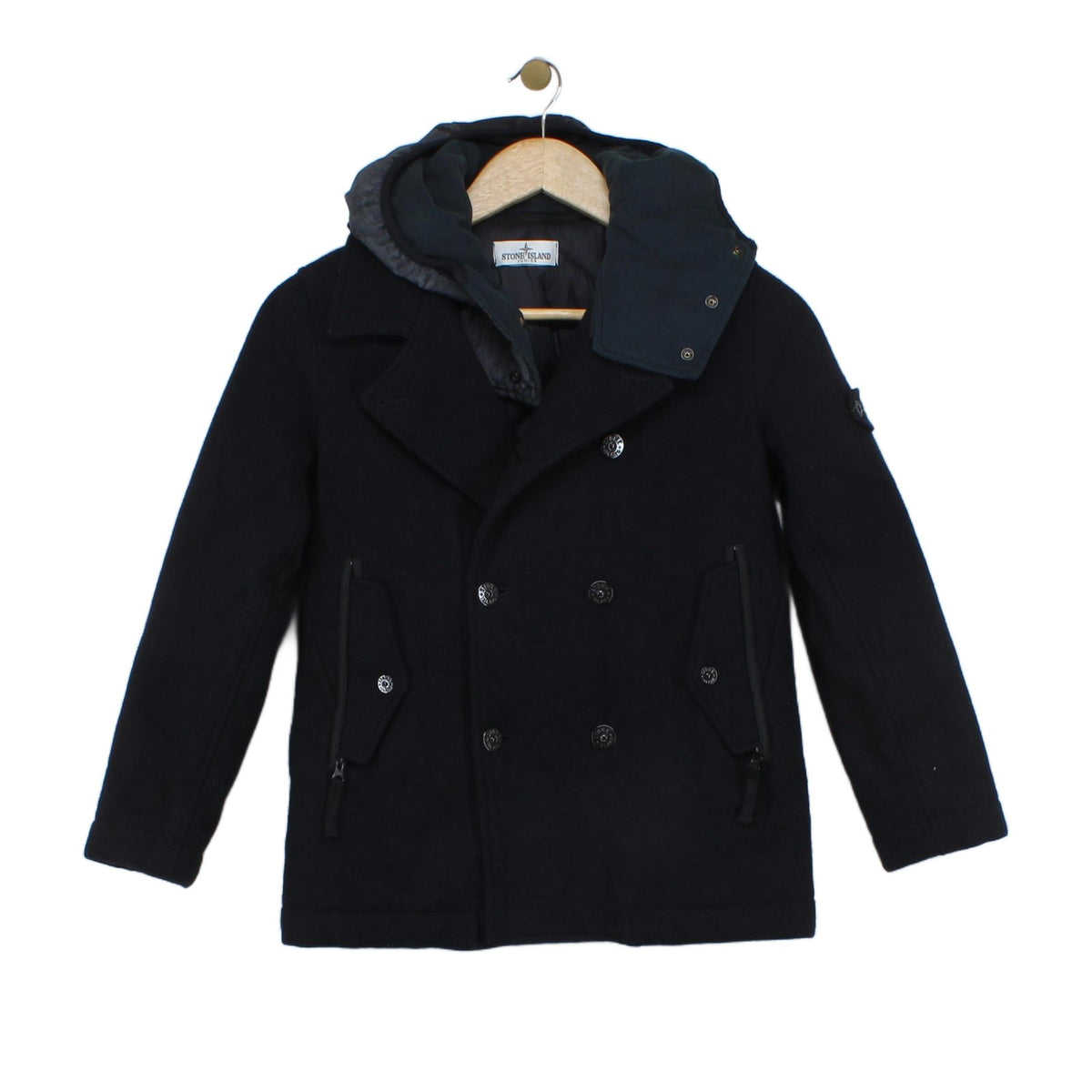 Boys Pea Coat Hooded Wool Blend