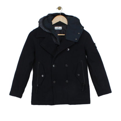 Boys Pea Coat Hooded Wool Blend