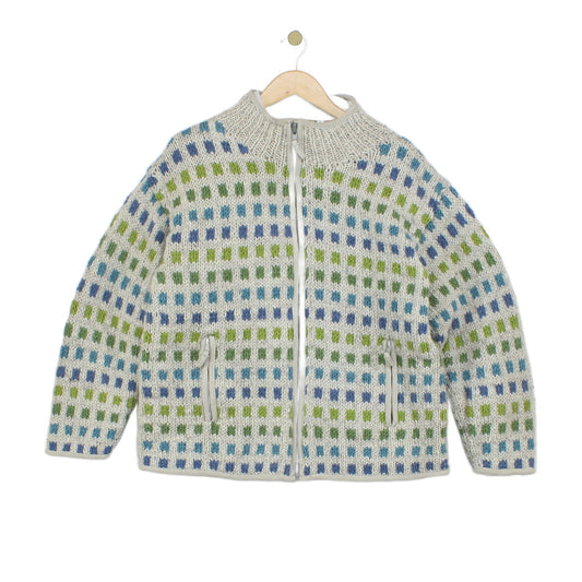 Womens Chunky Knit Cardigan Full Zip Check