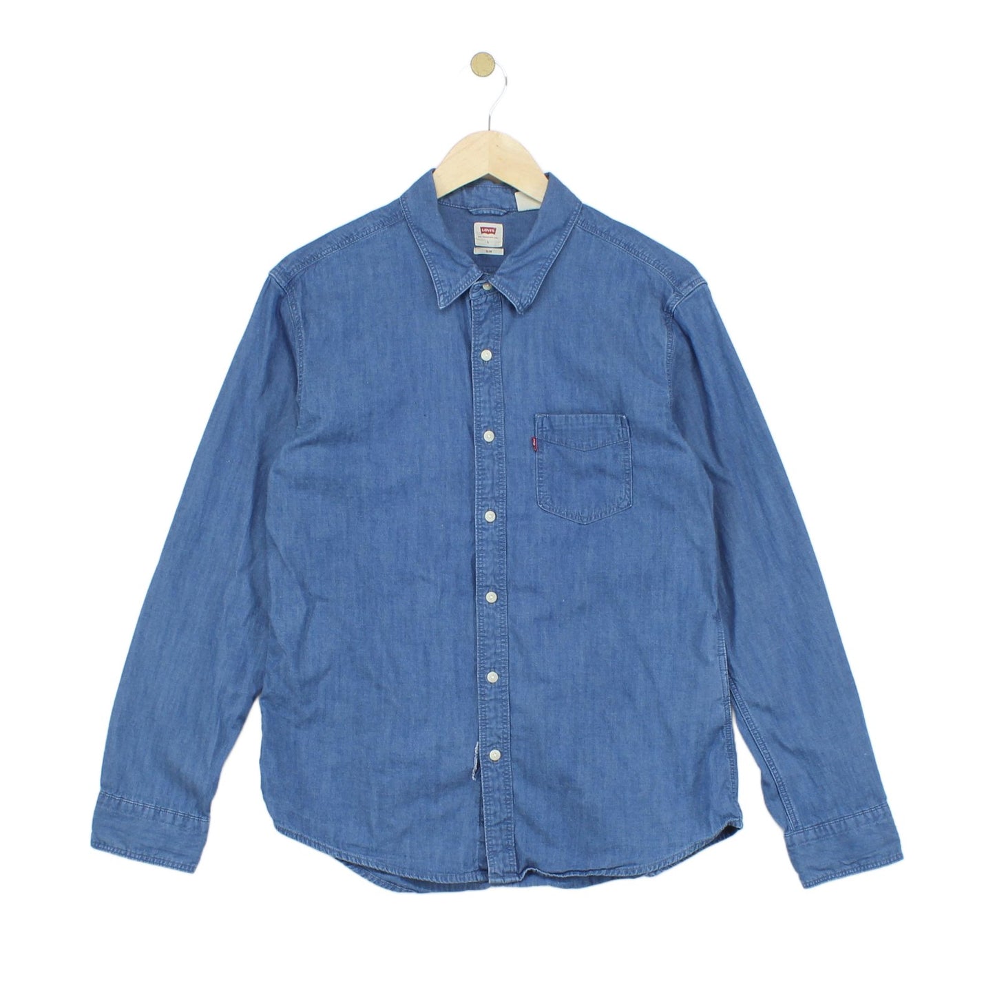 Mens Denim Shirt Long Sleeve Slim Fit