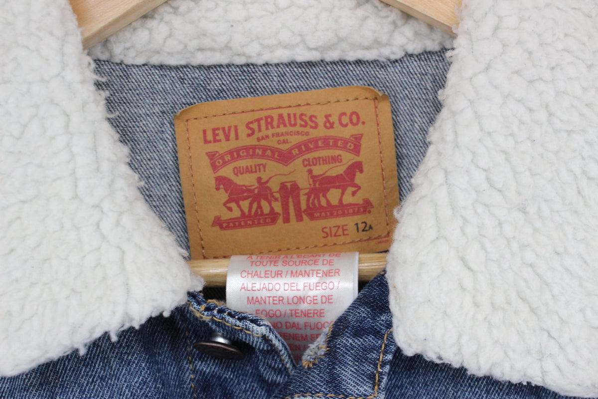 Boys Sherpa Denim Jacket Lined Trucker Cotton