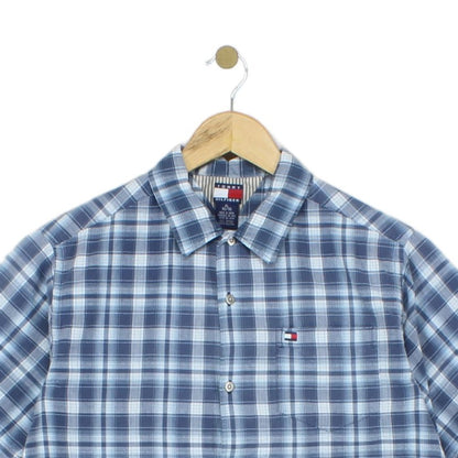 Mens Plaid Shirt Short Sleeve Button Up