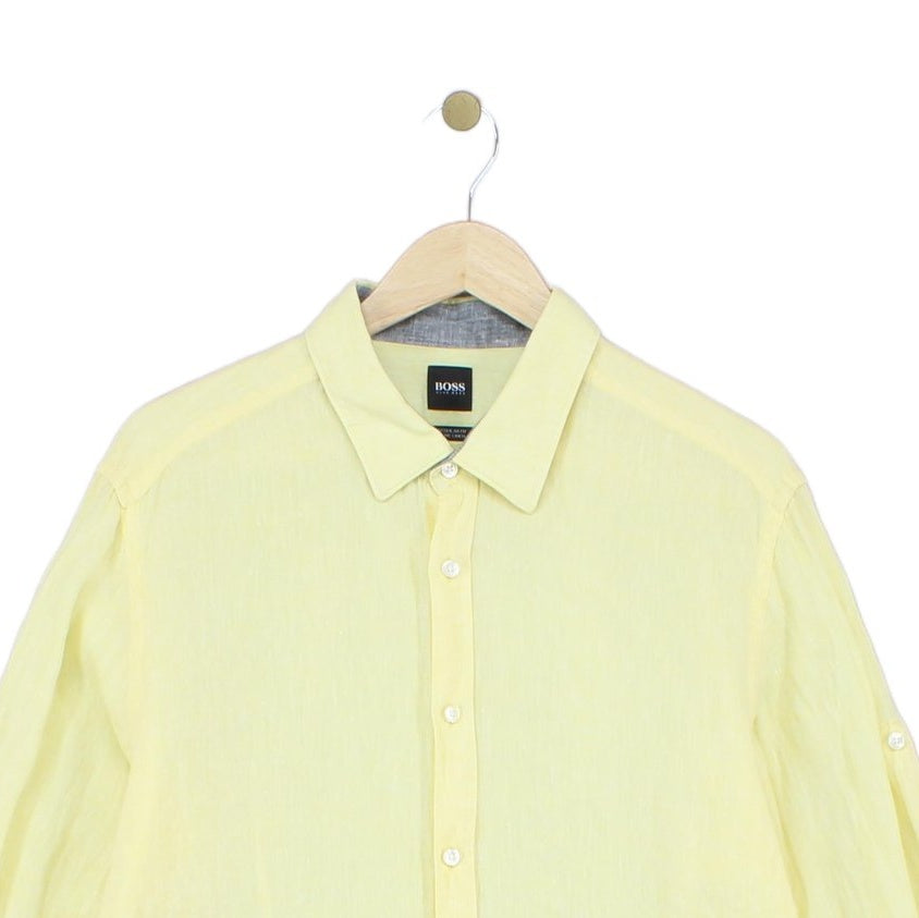 Mens Linen Shirt Button Up Long Sleeve Convertible