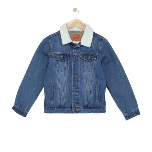 Boys Sherpa Denim Jacket Lined Trucker Cotton